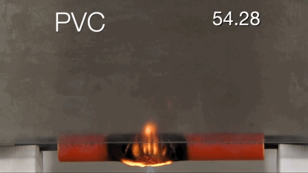 Evcco LSZH-FR conduit flame test comparison to PVC conduit flame test shows heavy black smoke